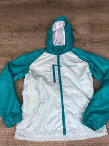 GIRLS TURQUOISE COLUMBIA WINDBREAKER NYLON JACKET SIZE Large L 14/16 Full Zip - Picture 1 of 11
