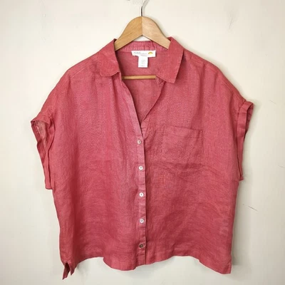 C&C California Womens Linen Button Up Shirt Size XL Short Sleeve Boxy Relaxed - Image 1 of 4