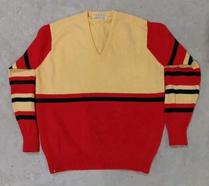 Pringle of Scotland Men’s 100% Wool Red Striped Sweater Pullover V Neck Sz L/XL - Picture 1 of 8