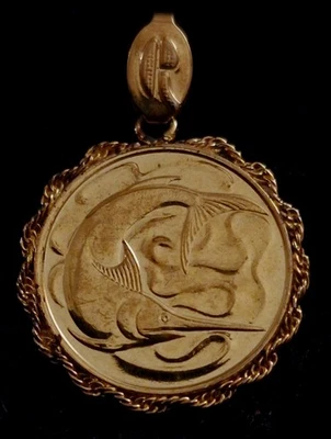 Vintage 1981 Singapore 20 Cent Swordfish Coin Pendant - Image 1 of 3