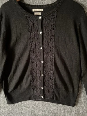 Cárdigan suéter de encaje con botones manga larga negro talla XL de VANHEUSEN Studio para mujer Foto 1 de 4