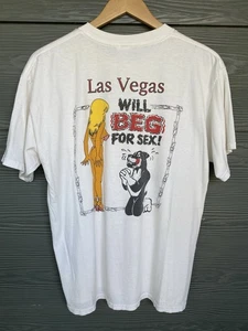 Vintage 90s "Will Beg For Sex" Las Vegas T-Shirt Herren XL Lustig Humor Raunchy - Bild 1 von 7