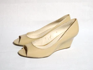 NINE WEST Size 12 Womens Leather Caramel Peep Toe Wedge Heels - Picture 1 of 9