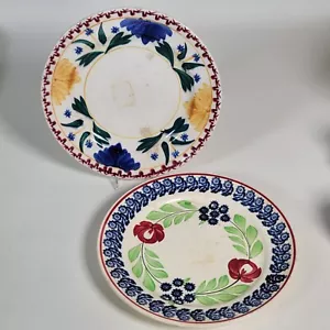 Pair Stick Spatter Plates Blue Yellow Floral Petrus Societe Maestricht 6 1/2" - Picture 1 of 8