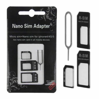 4 in1 Micro Nano SIM Card to Standard Adapter Adaptor Converters Set For iPhone - Image 1 of 4