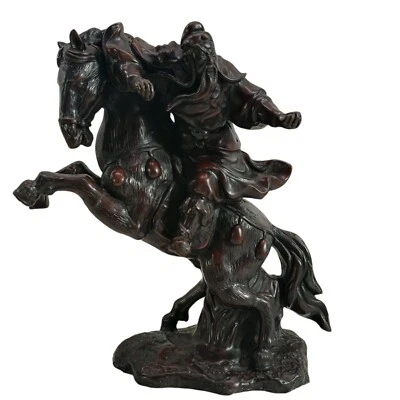 Chinese Red Bronze Guan Gong Guan Yu Warrior Ride Horse Hold Knife Kinght Statue - Imagem 1 de 4