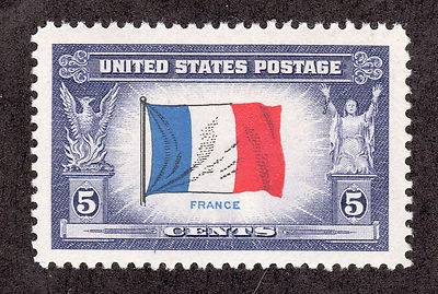 US # 915b (1943) 5c -MNH -Grade: XF  EFO: Reverse Printing {Red over black} - Image 1 of 2