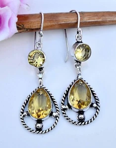 Yellow Citrine Handmade Gemstone 925 Sterling Silver Jewelry Gift Women S-1.50" - Picture 1 of 4