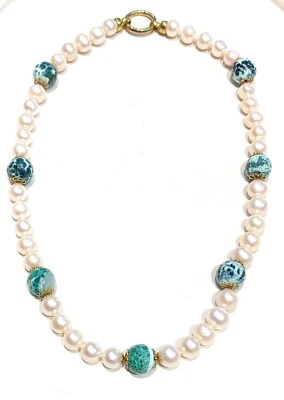 Collana perle fresh water alta qualità e pietre dure in argento sterling 925 - Immagine 1 di 4