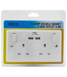 ENCHUFE USB DOBLE INTERRUPTOR DE 13 AMPERIOS 2 BANDAS DE ALIMENTACIÓN PARED ELÉCTRICA BLANCA POTENCIA NUEVA. - Imagen 1 de 1