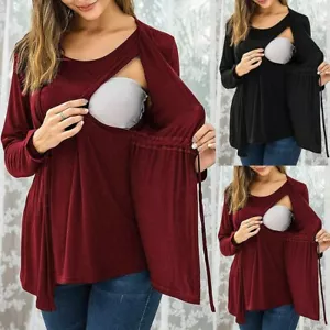 Pregnant Womens Long Sleeve Tops Maternity Nursing T-shirts Breastfeeding Blouse - Picture 1 of 18
