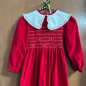 Red Velvet Vintage Holiday Dress Girls Polly Flinders 7 Smocked - Picture 1 of 5