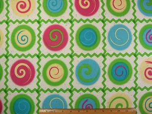Zig Zag Circles Color Swirls Print cotton fabric BY THE YARD BTY - Picture 1 of 1