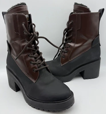 Franco Sarto Womens L-Dizzy Mid Calf Boots Sz 10 Brown Black Faux Leather Laced - Image 1 of 4