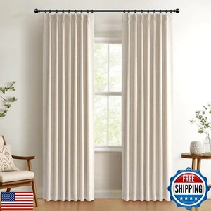 100% Blackout Shield Linen Pinch Pleated Curtains Blackout, Pleated Drapes wi - Picture 1 of 5
