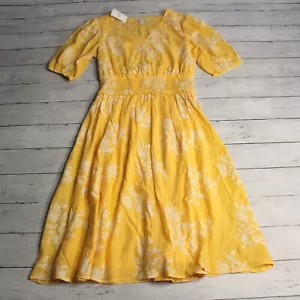 Cato Women's Dress Size XS Yellow Floral Smocked Short Sleeve - Picture 1 of 9
