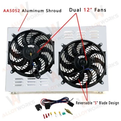 Aluminum Radiator Shroud+Fan+Relay For Chevy Camaro Monte Carlo G-Body 1970-81 - Image 1 of 4