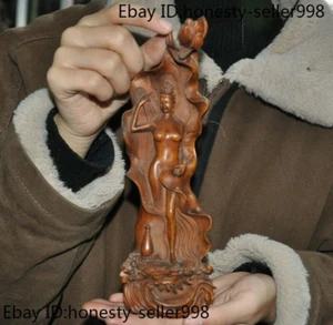8,2 Zoll alte chinesische Buchsbaum Holz handgeschnitzt sexy Frau Göttin Statue - Bild 1 von 10