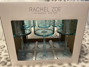 Rachel Zoe Set of 6 Flat Acrylic Wine Glasses Turquoise New in Box