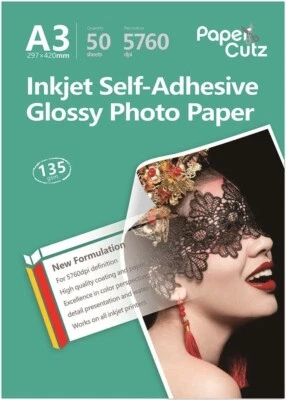 A3 Inkjet Photo Paper Cutz Gloss Self Adhesive 135GSM - 50 Sheets - Image 1 of 4