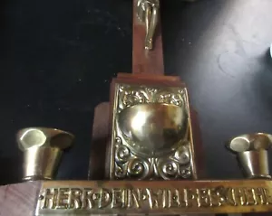 Altar Cross Crucifix AUSTRIA Wodd massiv Brass holy water basin candle holder A - Picture 1 of 5