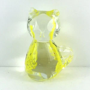 Fermacarte gattino coda arricciata fondo arricciata vetro artistico gatto trasparente e giallo lucido - Foto 1 di 6