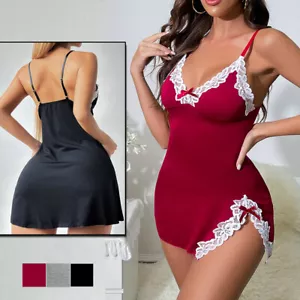 Women's Sexy Lingerie Lace Underwear Deep-V Neck Sleepwear Chemise Mini Dress US - Picture 1 of 25