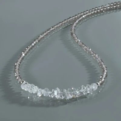 Handcrafted Natural Smoky Quartz & Herkimer Diamond Nuggets Beads Chain Necklace - Image 1 of 4