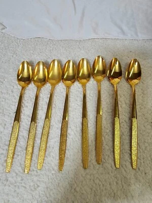 8 piezas - CUCHARADITAS HELADAS de acero inoxidable Stanley Roberts oro inoxidable 7 1/2 pulgadas" Foto 1 de 4