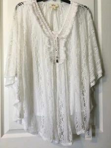 STYLE & CO. Poncho de ganchillo blanco estilo top sexy corbata de encaje cuello en V y camisola L Nuevo con etiquetas - Imagen 1 de 8