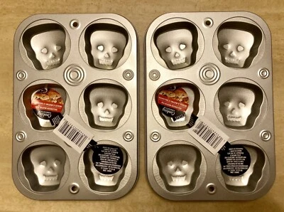 Halloween Skull Shaped Muffin Cupcake Mold Pan Aluminum LOT OF 2 - Image 1 of 2