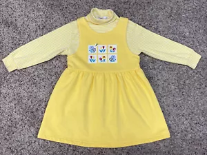 Vintage Fast Friends Yellow Striped Turtleneck-Floral Appliqué Dress Set Size S - Picture 1 of 11