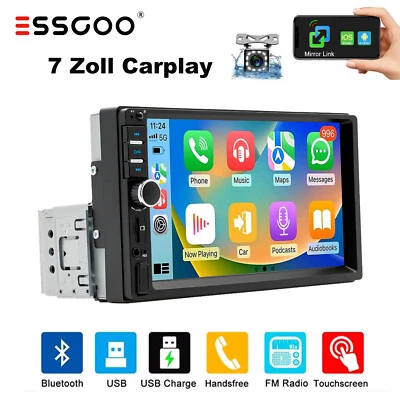 1 DIN Autoradio 7 pollici Apple Carplay Android Auto Bluetooth USB AUX TF Kamera - Immagine 1 di 4