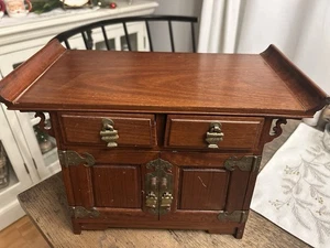 Antique Chinese Rosewood Jewelry Box, Brass , Silk Lined  - Picture 1 of 16
