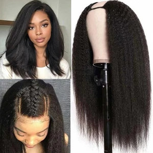 Kinky Straight 2X4 U Part Wig Brazilian Remy Human Hair Machine Made U-Part Wig - Picture 1 of 8