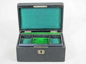ANTIQUE BLACK LEATHER JEWELLERY CASE  jewelry box - Picture 1 of 7