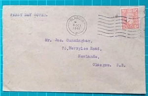 1941 KGVI Definitive 2D pale orange FDC Glasgow Wavy 6 OCT 1941 - Picture 1 of 3