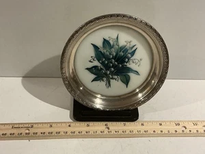 Antike seltene Sterling Silber Floral Maiglöckchen 3-D Acryl Schale - Bild 1 von 4