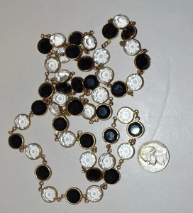 Conjunto de collar vintage de bisel negro y transparente tono cristal dorado 35 pulgadas de largo - Imagen 1 de 4