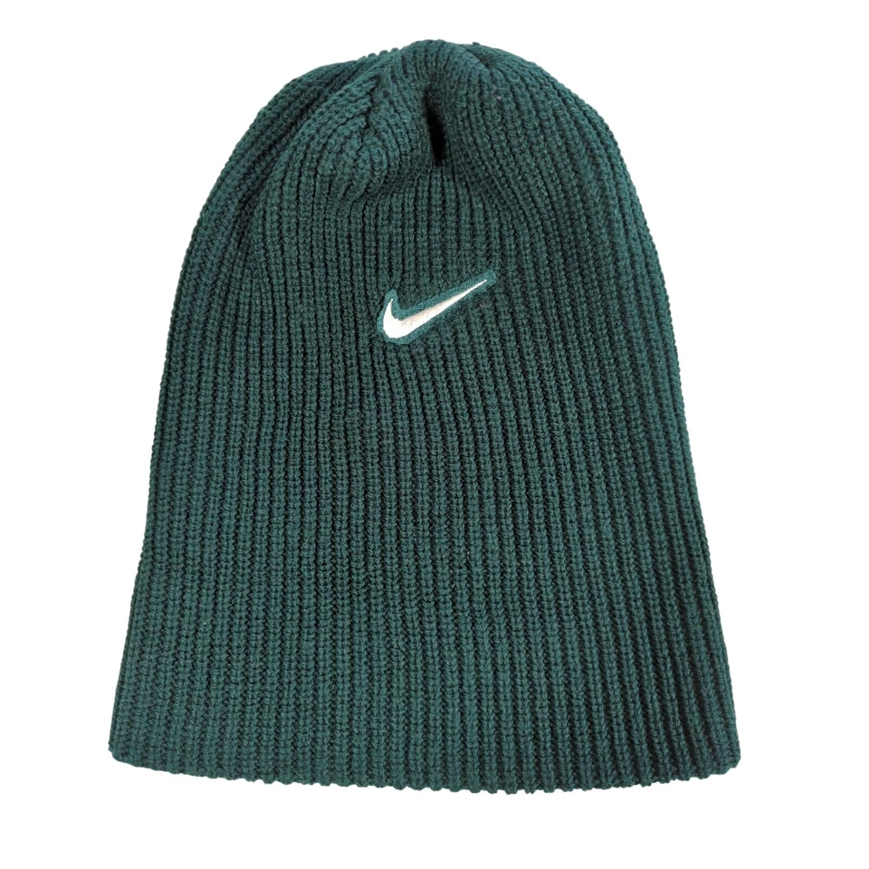 Gorro Y2K Nike Verde Acanalado Tejido Swoosh Logo Talla Única Taiwán De Colección Foto 1 de 4