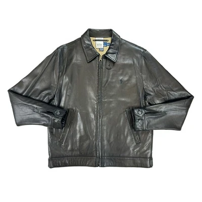 *MINOR DEFECT* Polo Ralph Lauren Full Zip Leather Bomber Jacket - Black - Sz: M - Image 1 of 4