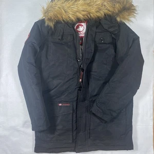 Canada Weather Gear Black Jacket Medium Unisex Fur Hood Parka Snow Coat Ski Warm - Picture 1 of 14