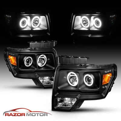 [Ultra LED Halo]2009-2014 Ford F-150 Pickup Truck Black Projector Headlights - Image 1 of 4