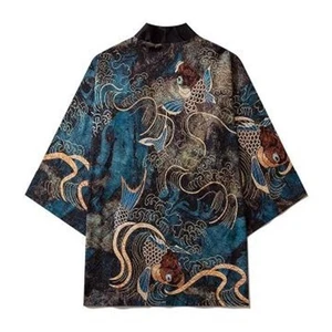 Japanischer Herren Kimono Haori Hemd Yukata Morgenmantel Kleid Cardigan Oberteil Happi Mantel Retro - Bild 1 von 7