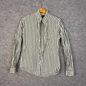J Crew Shirt Size XS Green White Stripe Cotton Button Down Long Sleeve Men - Picture 1 of 11