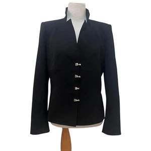 Vintage Escada Blazer Womens 42 US 12 Black Wool Blend Hook Closure Jacket - Picture 1 of 13