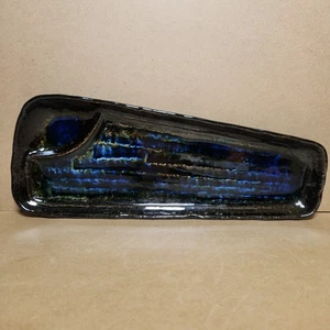 Reactive Glaze Ceramic Plate 2 Compartment Sushi Platter Deep Blue 14" Long - Picture 1 of 15