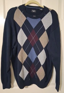 Haggar Men's SZ L Multicolor Argyle 100% Cotton Crew Neck Sweater - Picture 1 of 8
