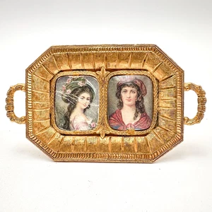 Florenza Vintage Small Frame Decor Trinket Tray Signed Gold Tone 4"L 2.5"W 2"H - Picture 1 of 12