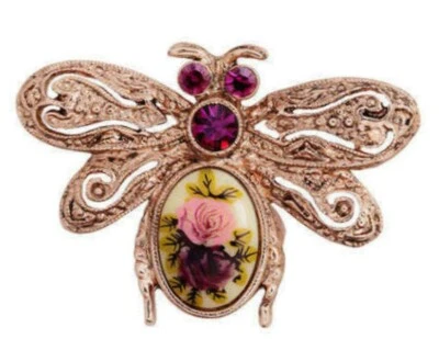 Elegante Broche Prendedor 1928 Insecto Alado Porcelana Tono Oro Rosa Cristal NUEVO EE. UU. Foto 1 de 4